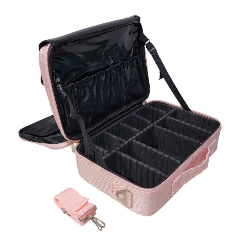 ORGANIZADOR ESTUCHE DE ALMACENAMIENTO DE MAQUILLAJE PORTATIL CON SEPARADORES AJUSTABLES ROSADO 34.5x23.5x12CM