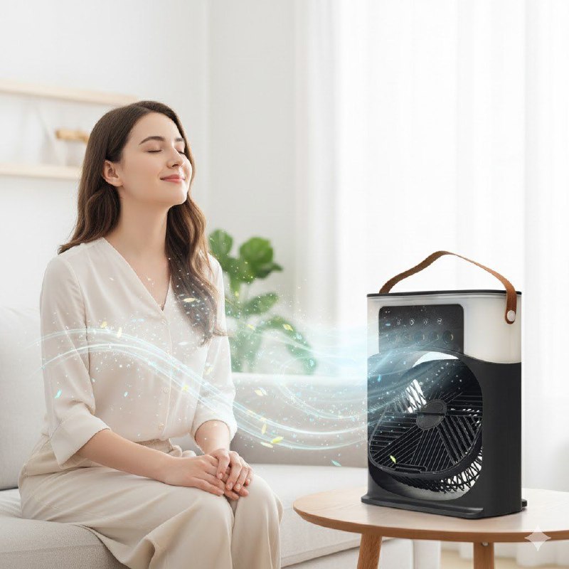 VENTILADOR MINI PORTATIL CON HUMIFICACION DE 3 VELOCIDADES, INCLUYE TANQUE DE AGUA PARA GENERAR NIEBLA FINA REFRESCANTE, SILENCIOSO Y COMODO