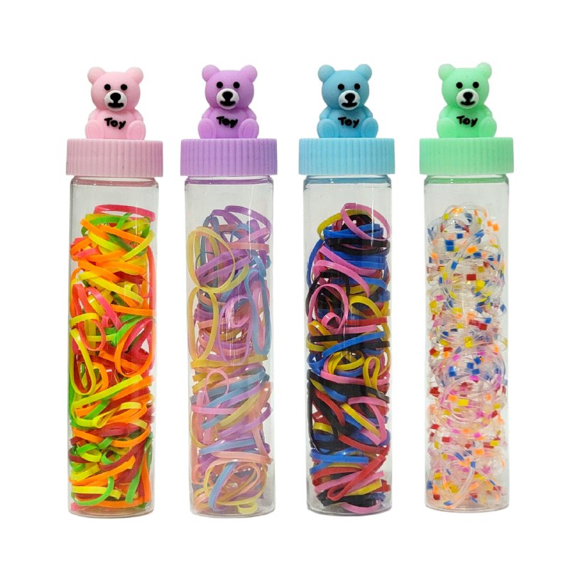 COLA, LIGAS HULES PARA EL CABELLO EN BOTECITO, PAQUETE DE 12 BOTES PARA EL DIA A DIA Y PARA TODO TIPO DE CABELLO 3X16.5CM