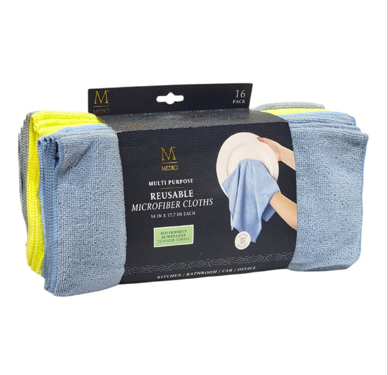 TRAPO DE MICROFIBRA MULTIUSOS EN PAQUETE DE 16 PIEZAS MEDICI 35X45CM