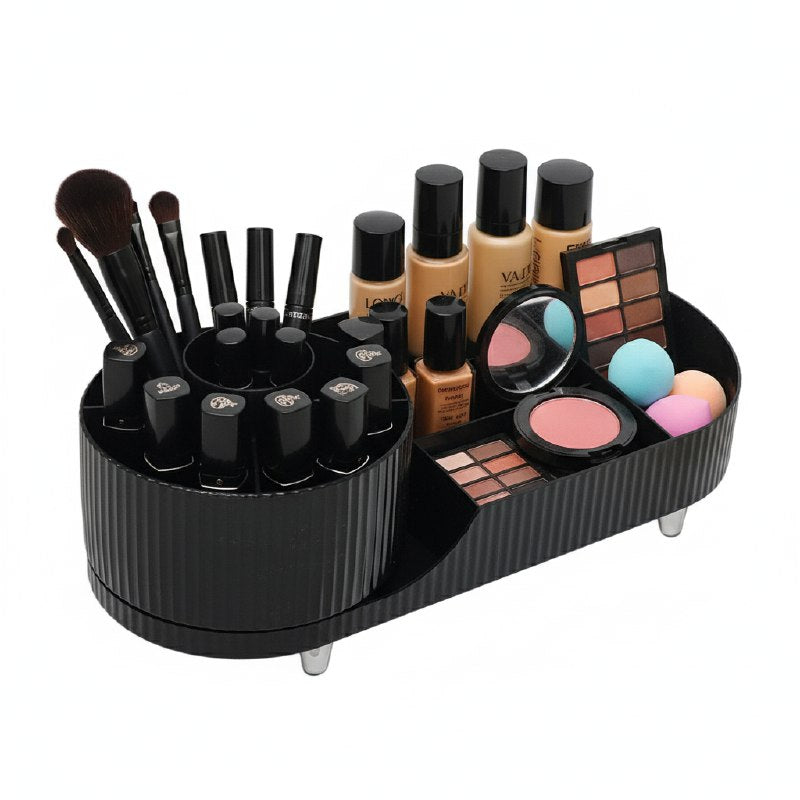 ORGANIZADOR DE MAQUILLAJE Y COSMETICOS DE ACRILICO CON BASE GIRATORIA 15X36CM, 4 ESTILOS