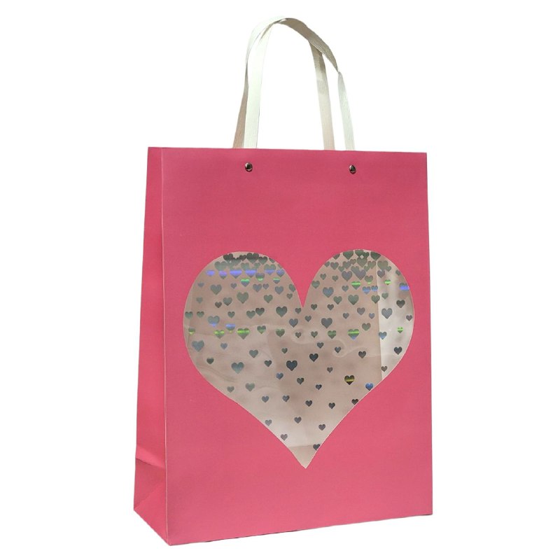 BOLSA DE REGALO DE CORAZON TRANSPARENTE GRANDE 30X12X41CM