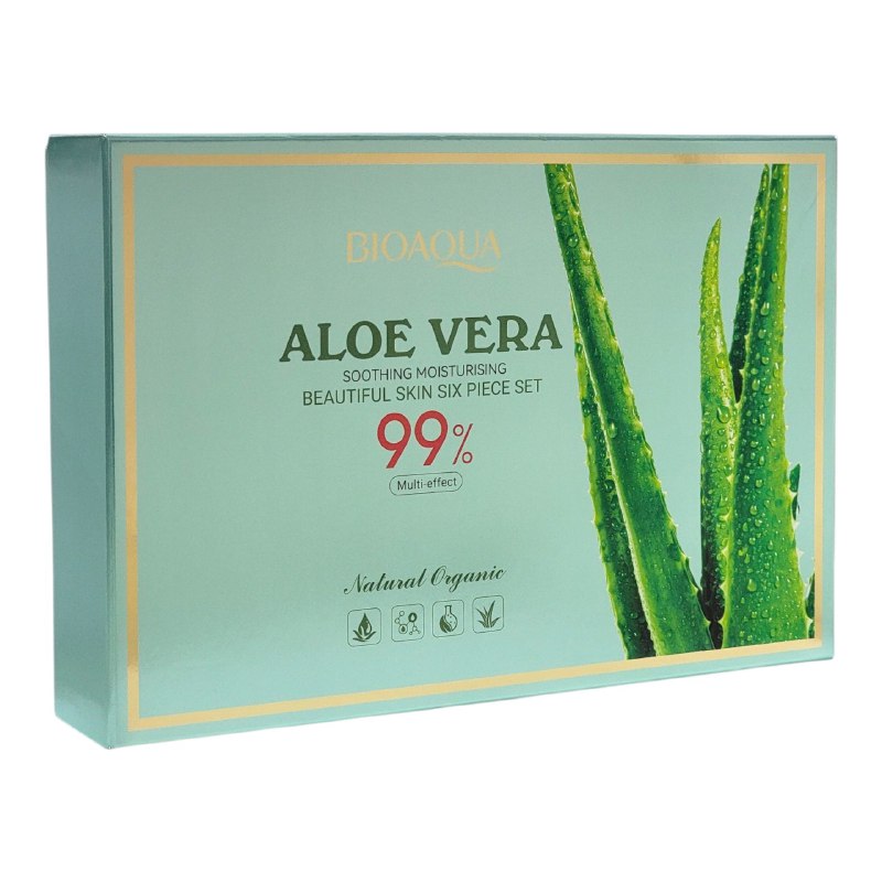 SET DE CUIDADO FACIAL DE 6 PIEZAS DE ALOE VERA SUAVIZANTE, LIMPIADOR 100G, TONICO 130ML, CREMA 100ML, SUERO 40ML, CREMA HIDRATANTE 50G, CREMA DE OJOS 20G BIOAQUA