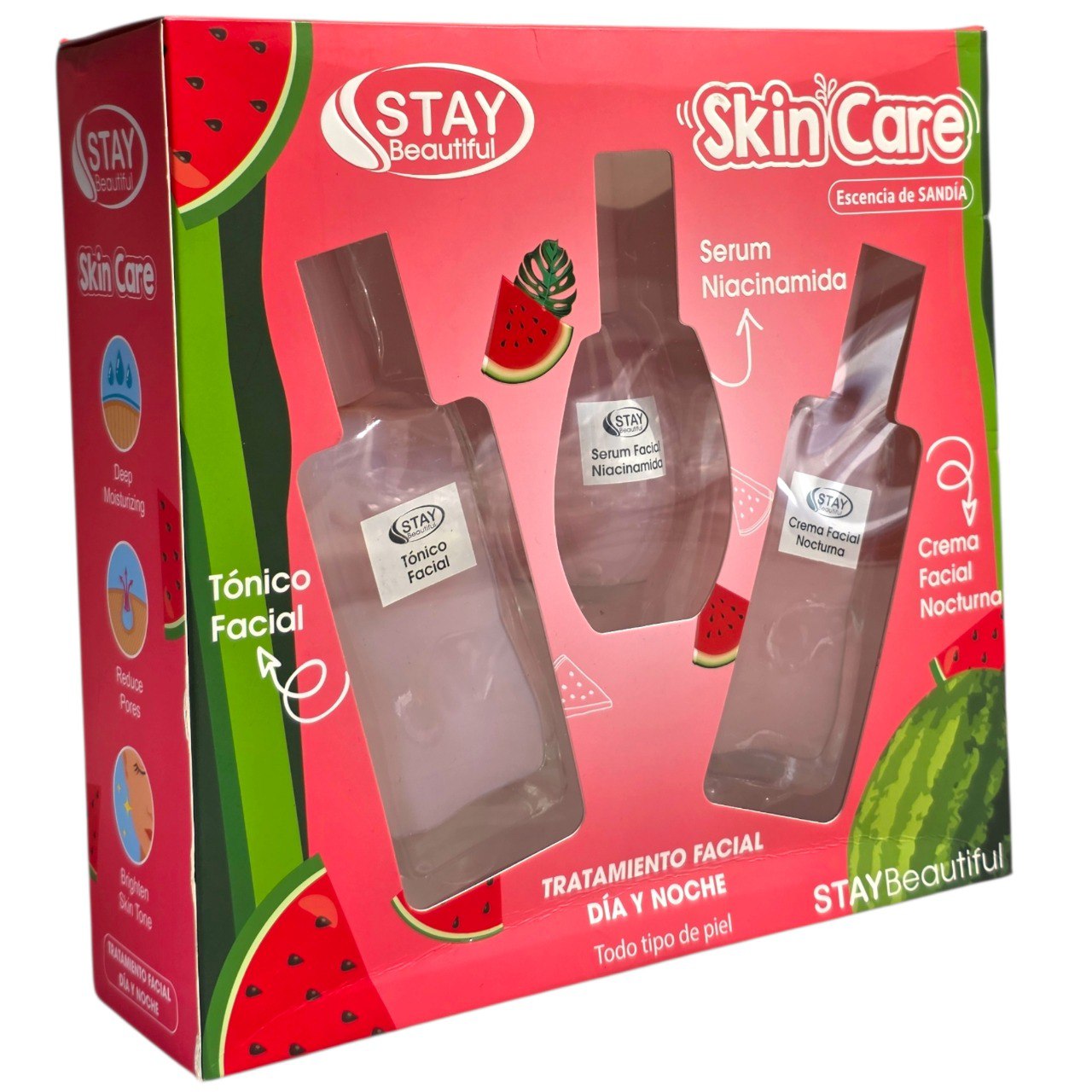 SET DE CUIDADO FACIAL DE SANDIA: TÓNICO, SERUM Y CREMA NOCTURNA STAY BEAUTIFUL