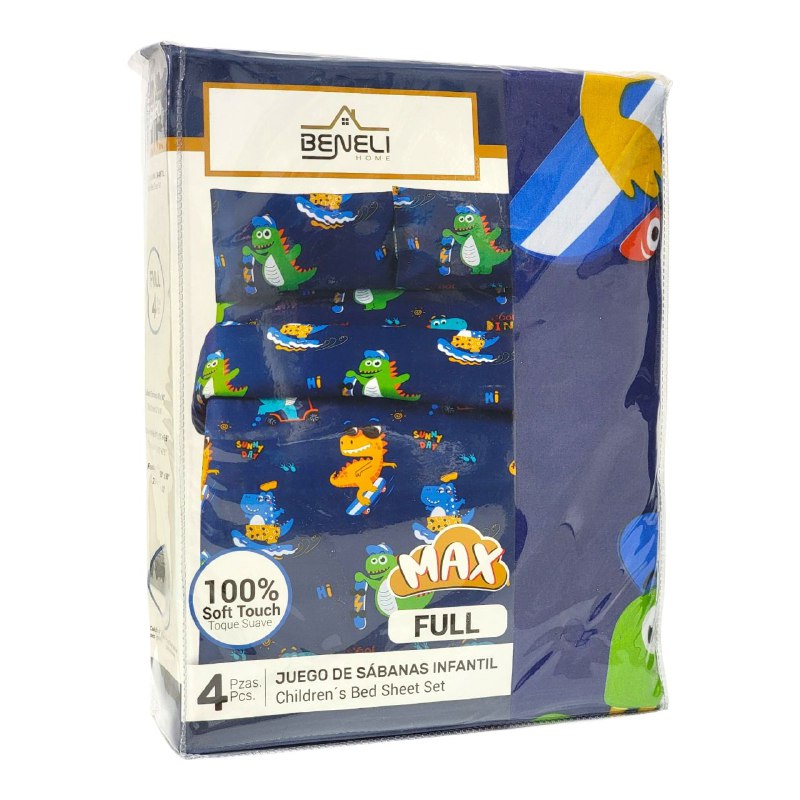 JUEGO DE SABANAS MATRIMONIAL EN SET CON CORTINAS PARA NIÑOS DE 6 PIEZAS DINOSAURIOS BENELI HOME