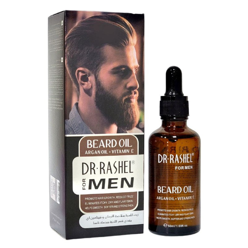 ACEITE PARA BARBA DE ARGAN, VITAMINA E, AGUACATE Y JOJOBA, ACEITE LIGERO E HIDRATANTE DE USO DIARIO, PROMUEVE EL CRECIMIENTO DEL CABELLO MAS SUAVE Y TERSO DR RASHEL 50ML