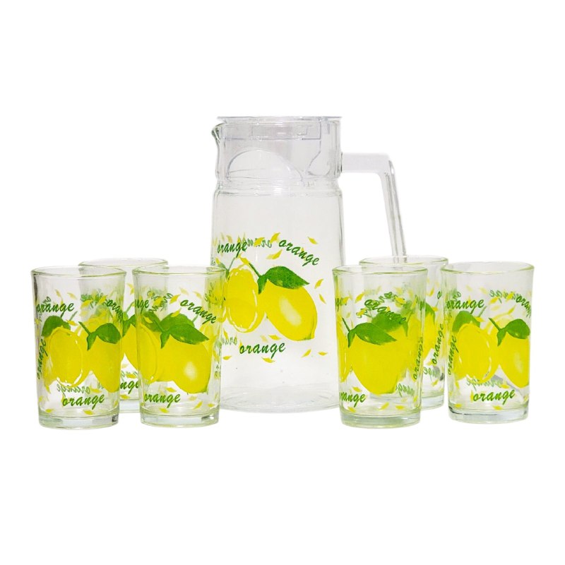 RECIPIENTE PICHEL JARRA SET DE JARRA CON VASOS DE VIDRIO DE 7 PIEZAS FRUTAL ELEGANTES GLASS WARE