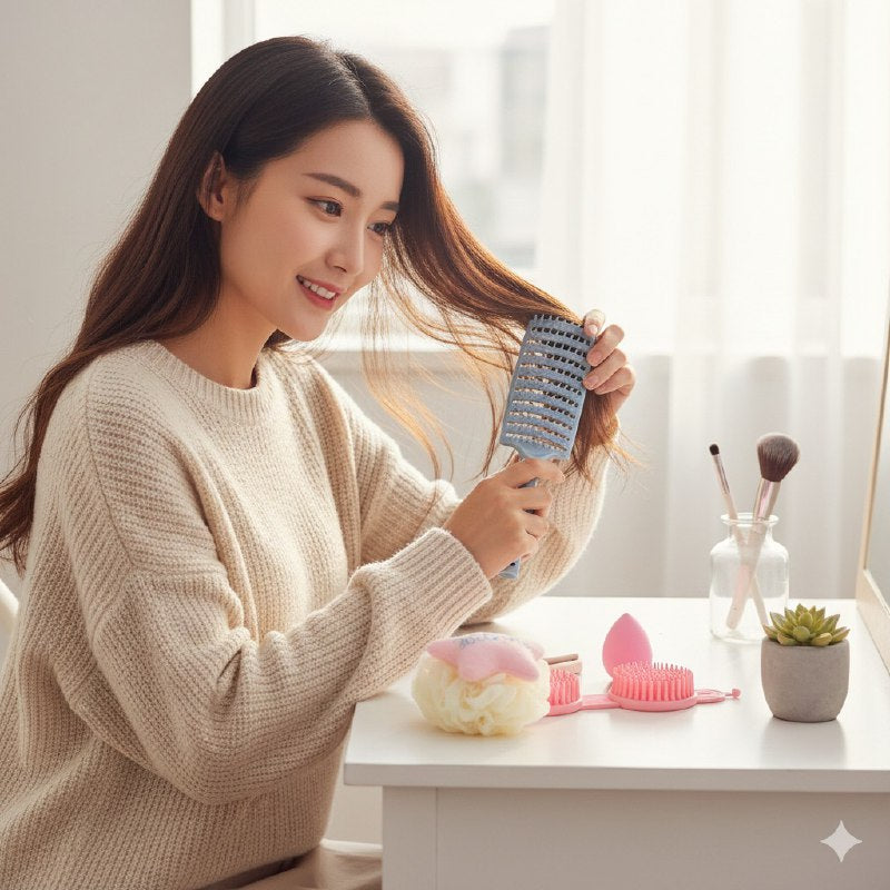 SET DE CUIDADO PERSONAL, ESPONJA MAQUILLAJE, ESPONJA DE BAÑO Y CEPILLO DE PELO SWEET BEAUTY