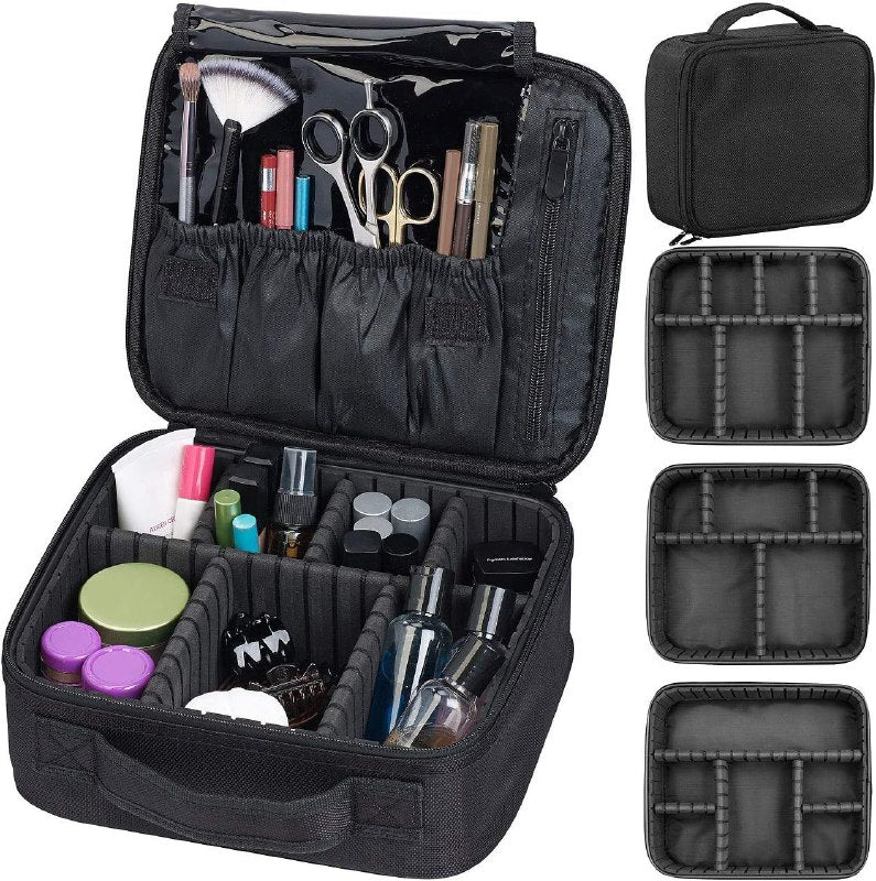 ORGANIZADOR ESTUCHE DE MAQUILLAJE PORTATIL CON SEPARADORES AJUSTABLES NEGRO 26x23x10CM