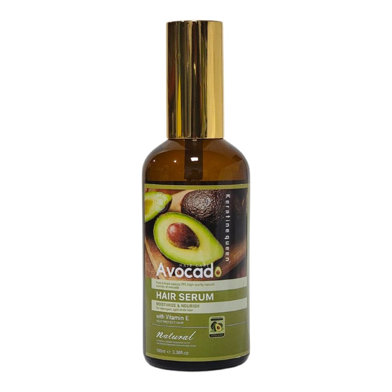 ACEITE PARA EL CABELLO, SUERO CAPILAR HIDRATANTE DE AGUACATE, COLAGENO Y VITAMINA E 100ML, NUTRE PROFUNDAMENTE Y REPARA EL PELO DAÑADO DEJANDOLO SUAVE, FUERTE Y CON BRILLO KERATINE QUEEN