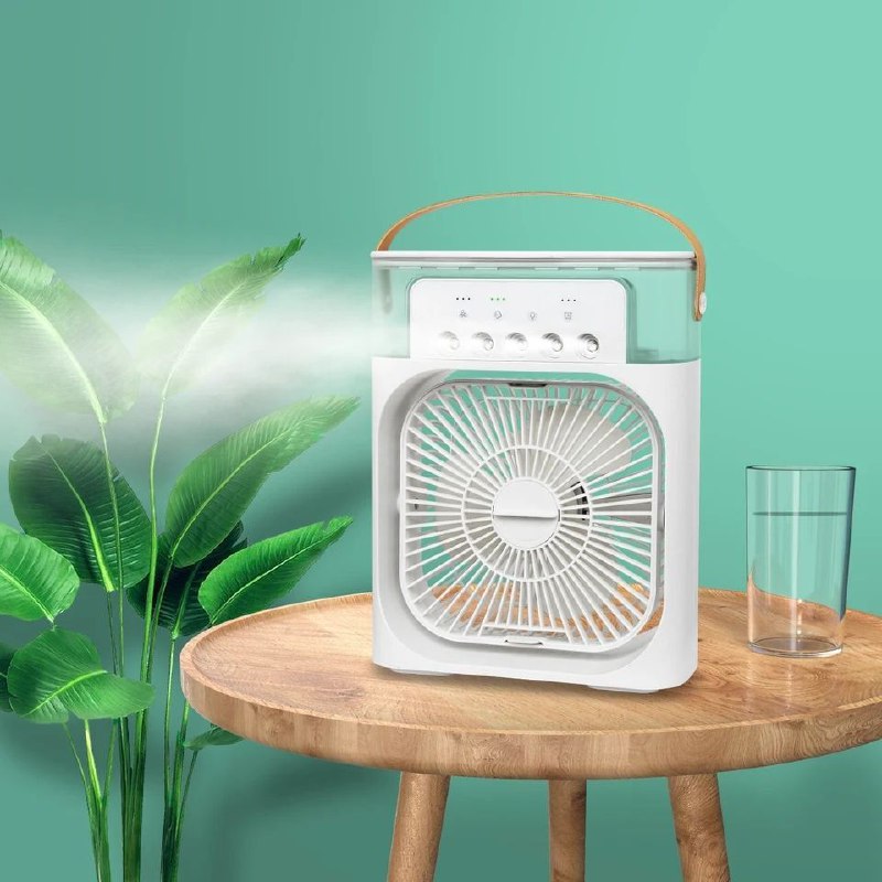 VENTILADOR MINI PORTATIL CON HUMIFICACION DE 3 VELOCIDADES, INCLUYE TANQUE DE AGUA PARA GENERAR NIEBLA FINA REFRESCANTE, SILENCIOSO Y COMODO