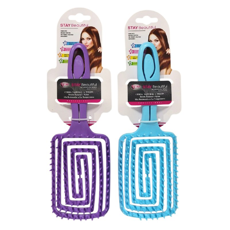 CEPILLO PEINE PARA EL CABELLO PARA CONTROLAR EL FRIZZ STAY BEAUTIFUL 8X23CM, 4 ESTILOS