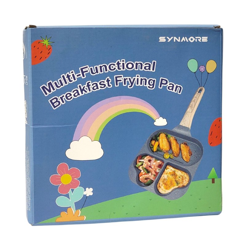 SARTEN MULTIFUNCIONAL CON MANGO DE MADERA, DISEÑADO PARA PREPARAR EL DESAYUNO PERFECTO RAPIDAMENTE, SU DISEÑO DIVIDIDO PERMITE COCINAR DIFERENTE ALIMENTOS AL MISMO TIEMPO SIN MEZCLAR SABORES SINMORE