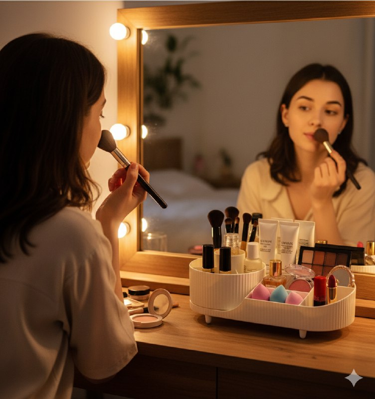 ORGANIZADOR DE MAQUILLAJE Y COSMETICOS DE ACRILICO CON BASE GIRATORIA 15X36CM, 4 ESTILOS