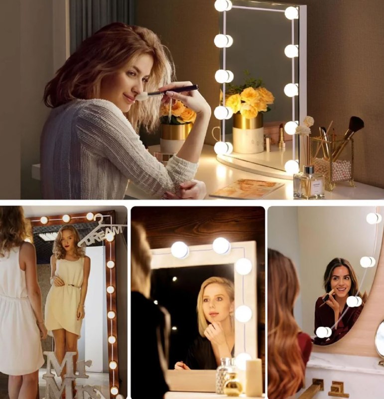 LUCES LED PARA ESPEJOS, 3 MODOS DE COLOR, 10 BOMBLLOS CON ADHESIVO FUERTE, ENCHUFE USB VANITY MIRROR LIGHTS