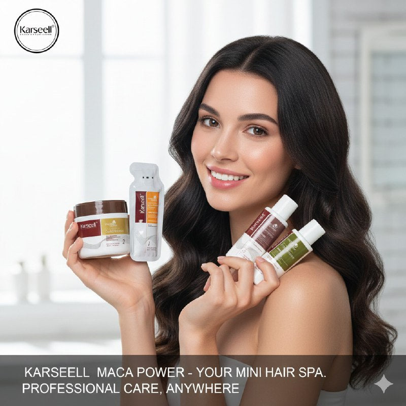 SET DE CUIDADO PARA EL CABELLO PARA ALISADO CON QUERATINA Y ESENCIA DE MACA 4 PASOS 4PCS KARSEELL