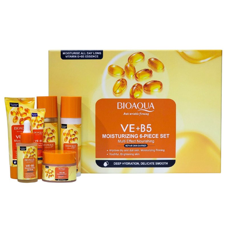 SET DE CUIDADO FACIAL DE ESENCIA DE VITAMINA VE Y B5 DE 6 PIEZAS, EFECTO REAFIRMANTE, ANTIARRUGAS Y NUTRITIVO BIOAQUA VE+B5