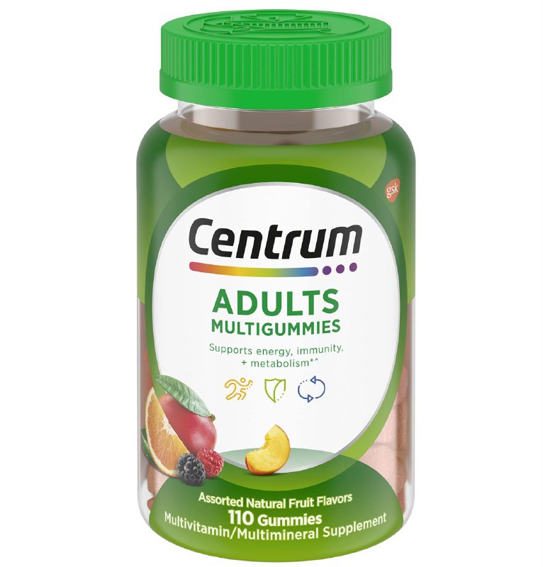 VITAMINAS EN GOMITAS PARA ADULTOS APOYA LA ENERGIA, INMUNIDAD Y METABOLISMO, SABOR A FRUTAS NATURALES CENTRUM 110UND