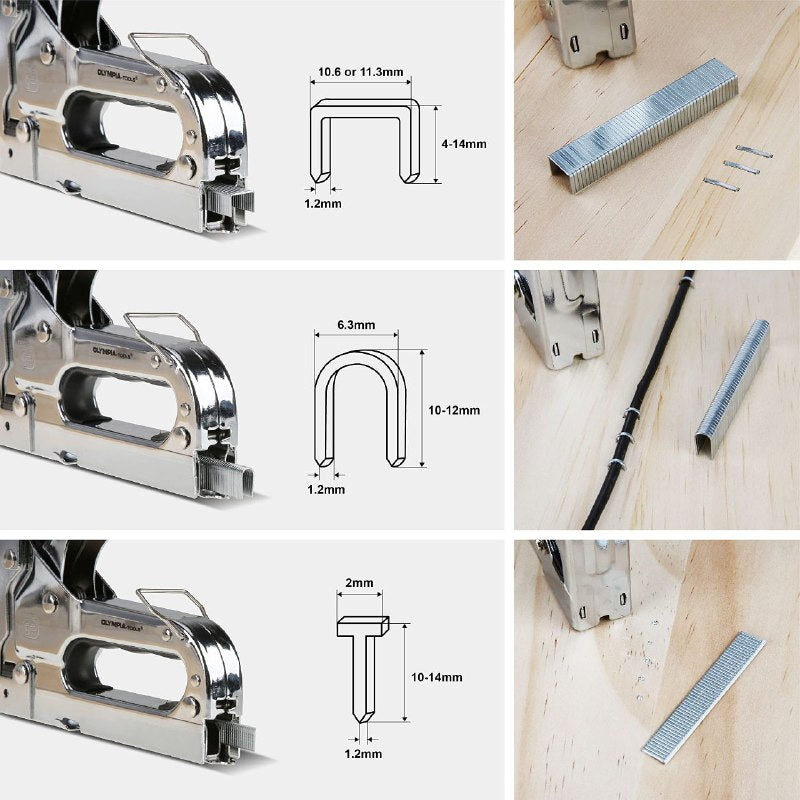 HERRAMIENTAS PISTOLA DE GRAPAS INDUSTRIAL 3 EN 1 RESISTENTE, 2700 GRAPAS, PARA MUEBLES  DE MADERA Y TELA, ETC OLYMPIA TOOLS