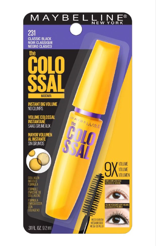 MASCARA PARA PESTAÑAS GRAN VOLUMEN SIN GRUMOS CON COLAGENO MAYBELLINE NEW YORK 231 NEGRO CLASICO 9.2ML