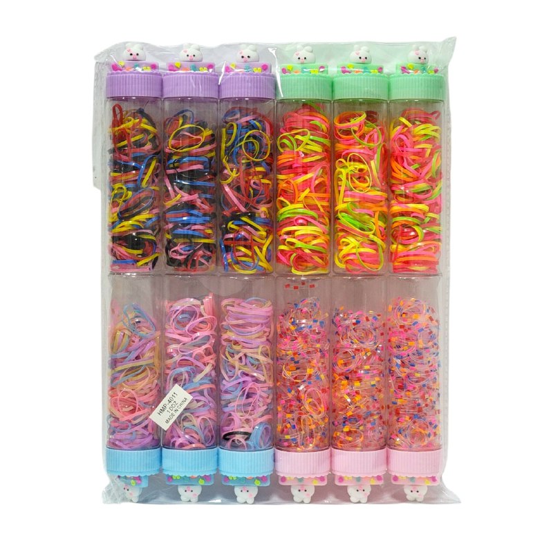 COLA, LIGAS HULES PARA EL CABELLO EN BOTECITO, PAQUETE DE 12 BOTES PARA EL DIA A DIA Y PARA TODO TIPO DE CABELLO