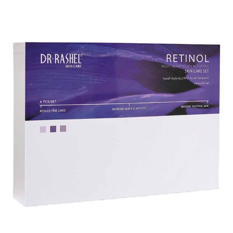 SET DE CUIDADO FACIAL DE 6 PIEZAS DE REPARACION NOCTURNA REJUVENECEDORA DR RASHEL, LIMPIADOR FACIAL 120G, TONICO 100ML, SUERO 50ML, CREMA NOCHE 50G, CREMA DE OJOS 20G Y MASAJEADOR FACIAL