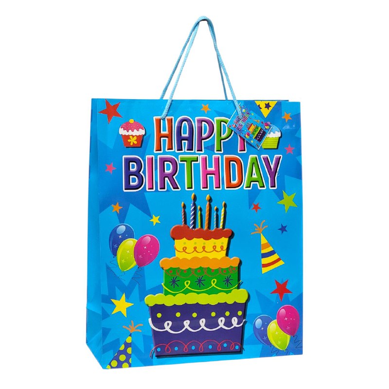 BOLSA DE REGALO DE FELIZ CUMPLEAÑOS HAPPY BIRTHDAY MEDIANA 26X32X10CM