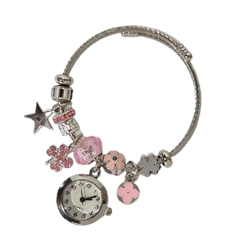 RELOJ ECONOMICO ESTILO PANDORA PARA DAMA DE ACERO CON BAÑO DE ENCHAPE