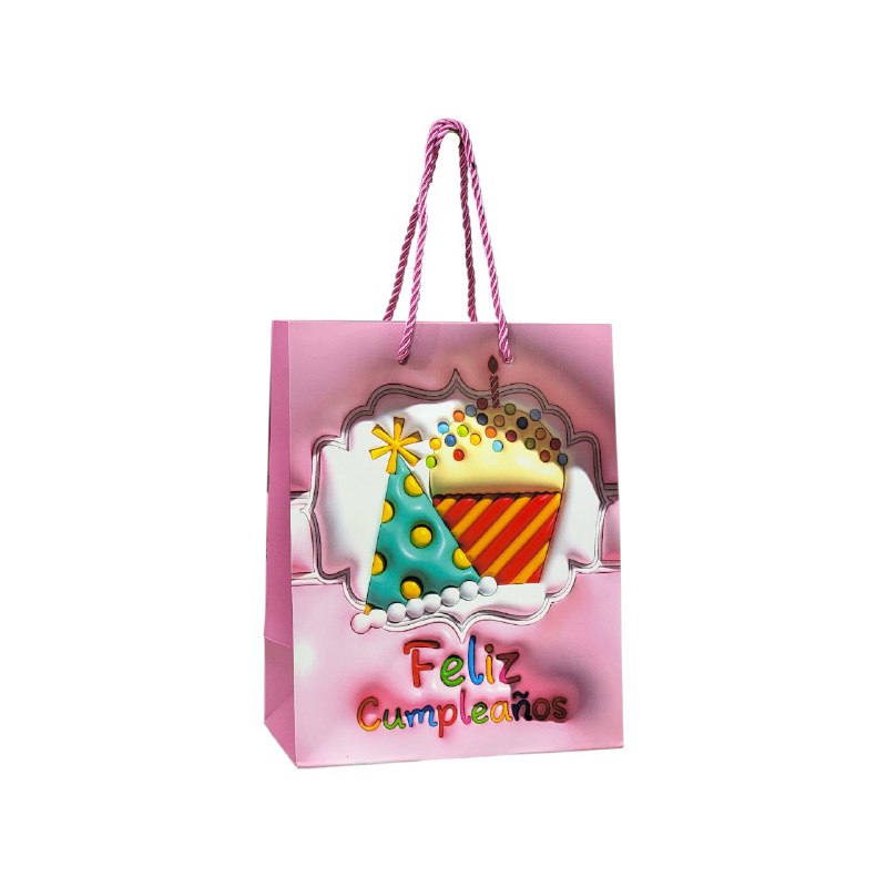 BOLSA DE REGALO FELIZ CUMPLEAÑOS PEQUEÑA 18X10X23CM