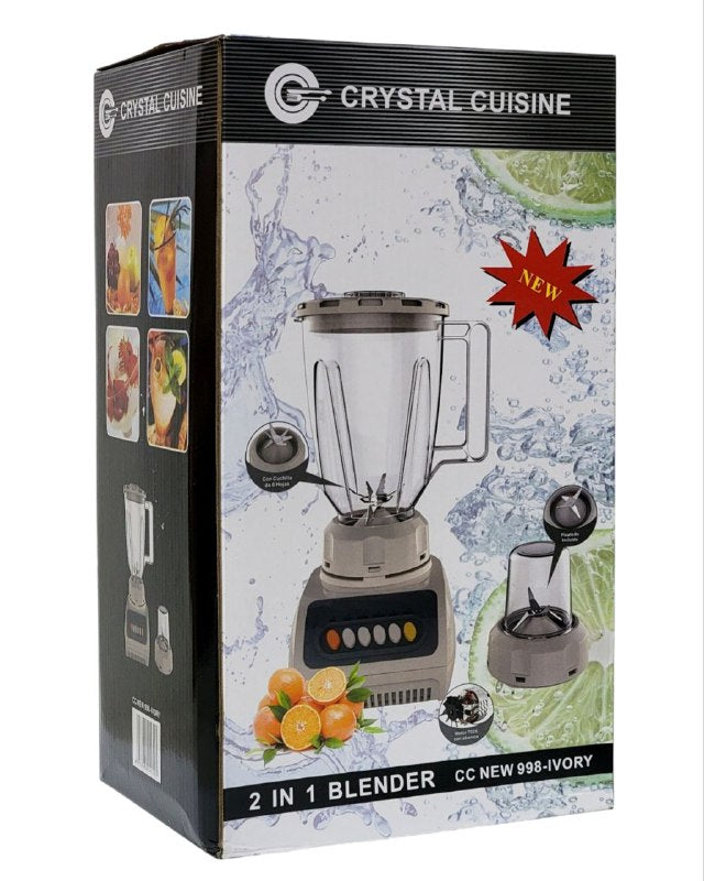 MAQUINA LICUADORA 2 EN 1 CUCHILLA DE 6 HOJDAS PICA TODO, POTENCIA 350W, 1.5L, 4 VELOCIADES, ACERO INOXIDABLE CRYSTAL CUISINE