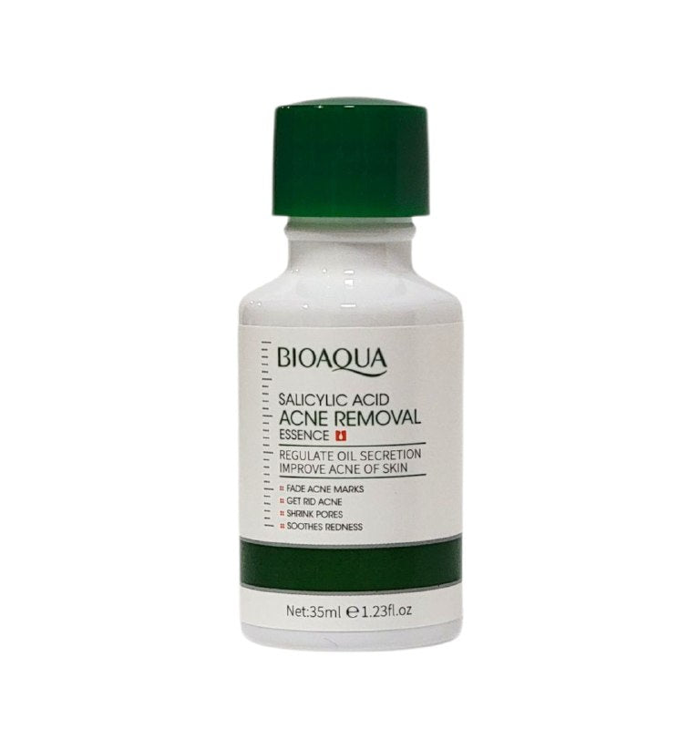SUERO FACIAL, ESENCIA CON ACIDO SALICILICO PARA ELIMINAR EL ACNE 35ML, RAPIDA ABSORCION QUE ACTUA DIRECTAMENTE SOBRE EL ACNE PARA HIDRATAR, NUTRIR Y REPARAR LA PIEL DEJANDOLA SUAVE Y LIMPIA BIOAQUA