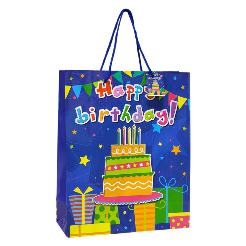 BOLSA DE REGALO DE FELIZ CUMPLEAÑOS HAPPY BIRTHDAY MEDIANA 26X32X10CM
