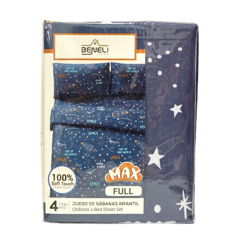 JUEGO DE SABANAS MATRIMONIAL EN SET CON CORTINAS PARA NIÑOS DE 6 PIEZAS ESPACIAL BENELI HOME