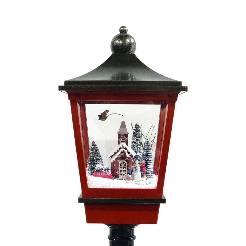DECORACION ADORNO FAROL NAVIDEÑO ELECTRICO MUSICAL CON NEVADA ARTIFICIAL Y ILUMINACION LED, PARA INTERIORES O EXTERIORES 44X38.5X56.5CM
