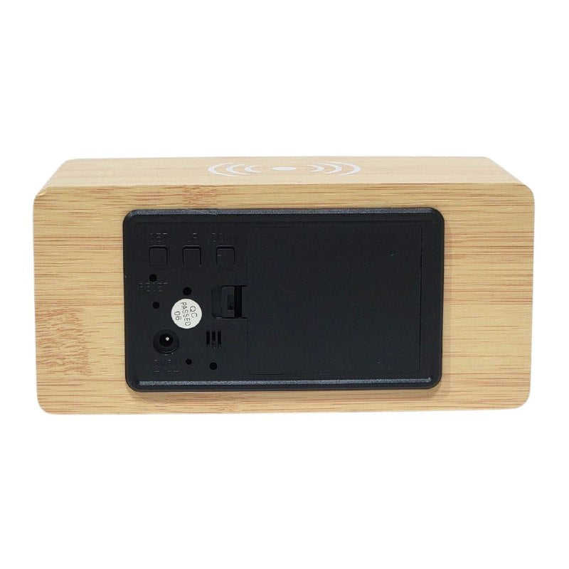 RELOJ DESPERTADOR DIGITAL TIPO MADERA CON FUNCION DE CARA INALAMBRICA Y TEMPERATURA USB, 4 ESTILOS