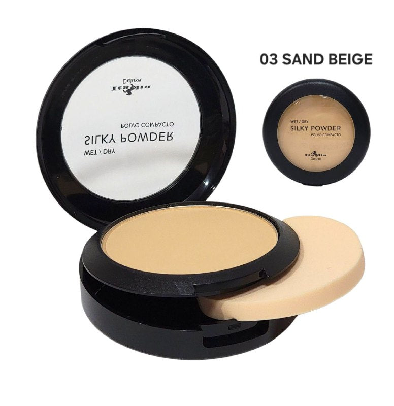 POLVO COMPACTO LIGERO, COBERTURA LIGERA TONO 03 SAND BEIGE ITALIA DELUXE WET/DRY SILKY POWDER 8G