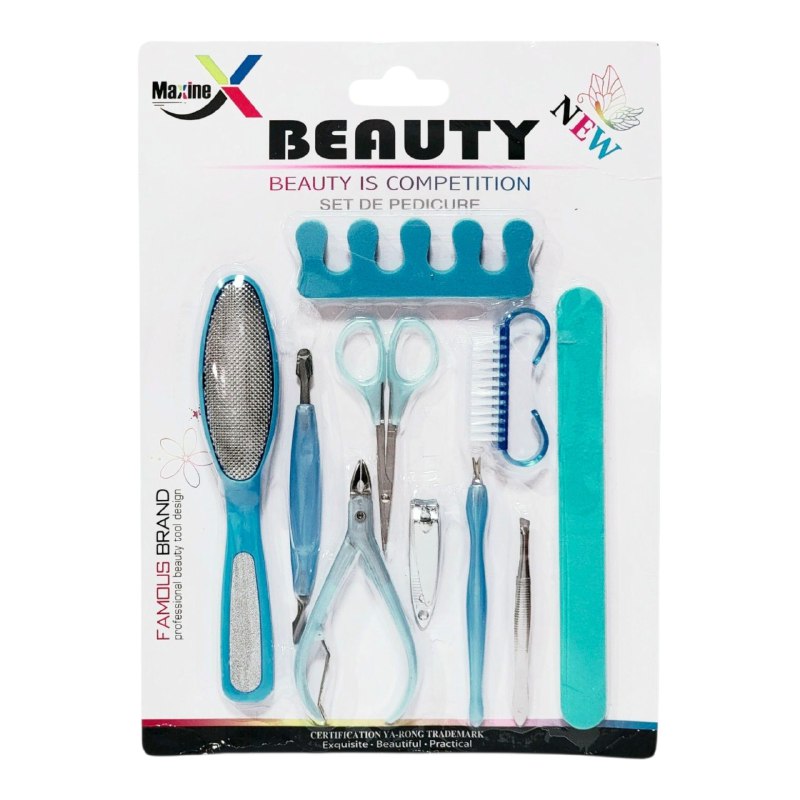 SET DE PEDICURA DE 10 PIEZAS QUE ELIMINAN CALLOS, ALISAN LA PIEL Y MANTIENEN TUS UÑAS IMPECABLES MAXINE BEAUTY, 3 COLORES