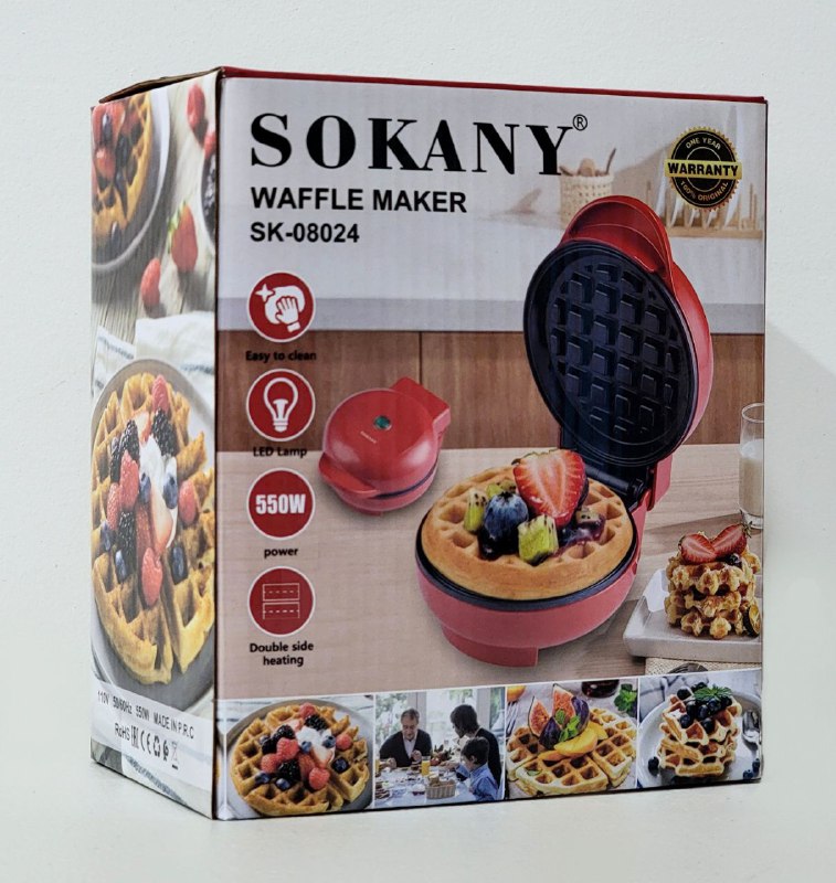 MAQUINA WAFFLERA FACIL DE LIMPIAR 550W DOBLE CARA SK-08024 SOKANY