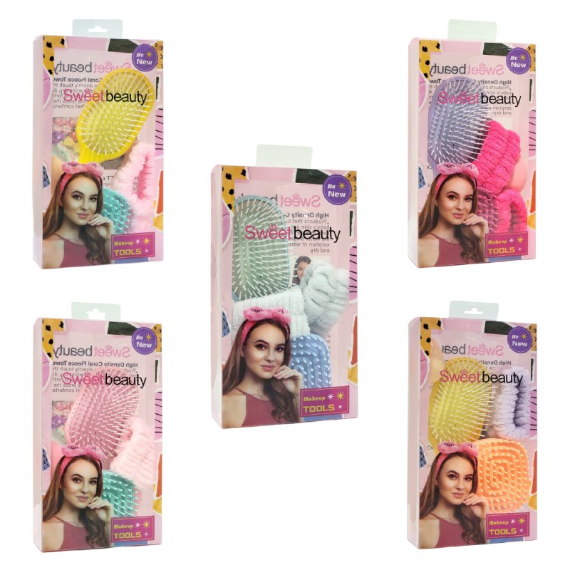 KIT DE CUIDADO PERSONAL, CEPILLO, 1 PAR DE MUÑEQUERAS, ESPONJA, MASAJEADOR CAPILAR KISS LOVELY
