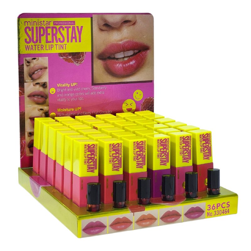BRILLO LABIAL TINTA HIDRATANTE DUPE DE MAYBELLINE 8ML, CON COLORES VIBRANTES QUE DAN VITALIDAD A TUS LABIOS MINISTAR PROFESSIONAL SUPERSTAY WATER LIP TINT