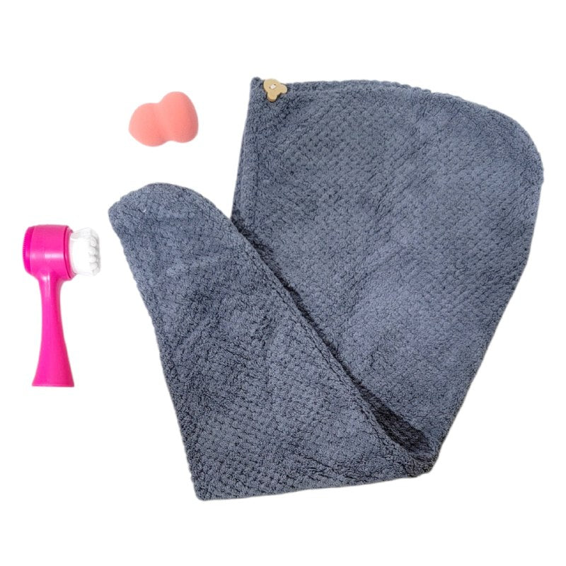 KIT DE CUIDADO PERSONAL, ESPONJA MAQUILLAJE, TOALLA PELO Y CEPILLO FACIAL SWEET BEAUTY