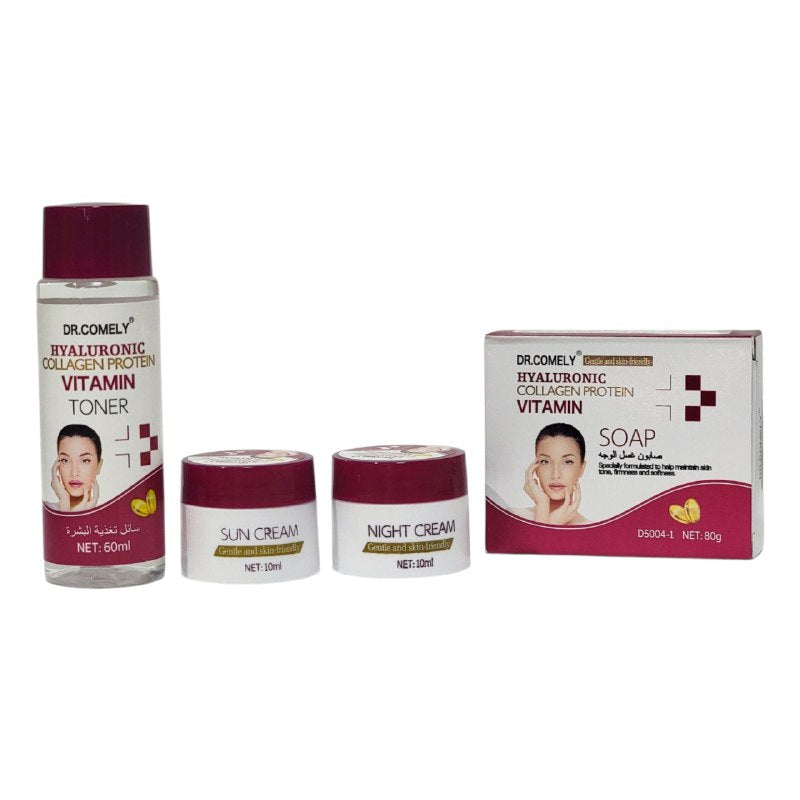SET DE TRATAMIENTO FACIAL CON ACIDO HIALURONICO Y COLAGENO SUAVIZANTE Y REJUVENECEDOR DE 4 PIEZAS DR COMELY