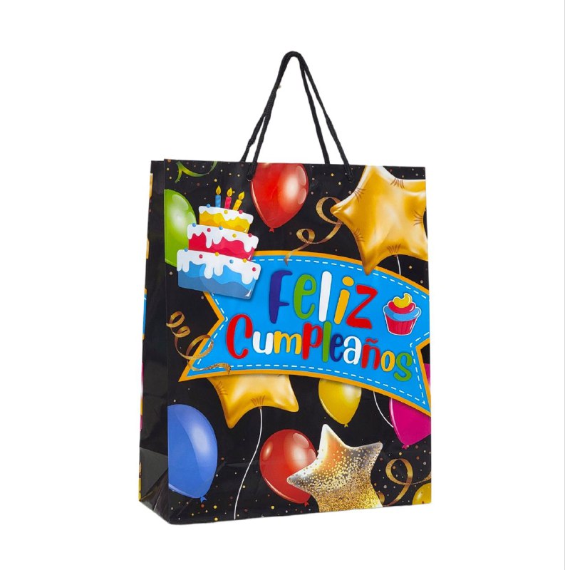 BOLSA DE REGALO FELIZ CUMPLEAÑOS MEDIANA 26X32X10CM