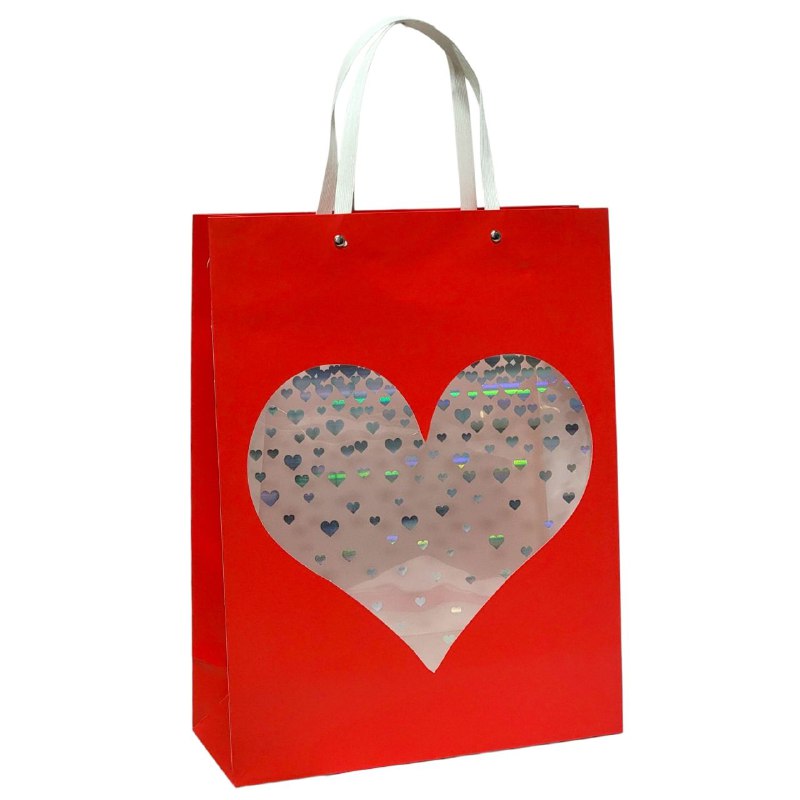 BOLSA DE REGALO DE CORAZON TRANSPARENTE GRANDE 30X12X41CM