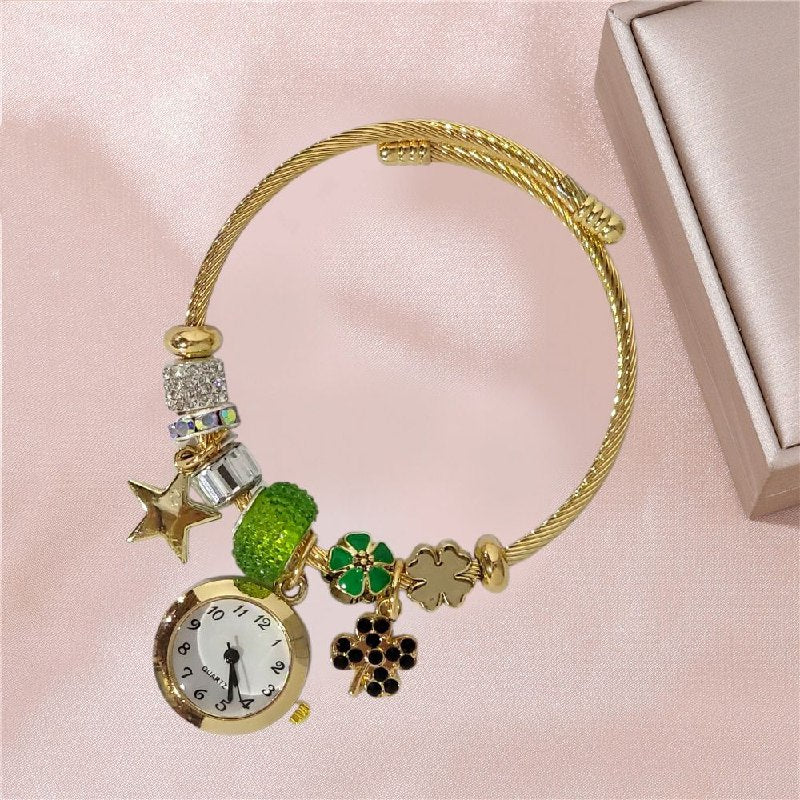 RELOJ ECONOMICO ESTILO PANDORA PARA DAMA DE ACERO CON BAÑO DE ENCHAPE