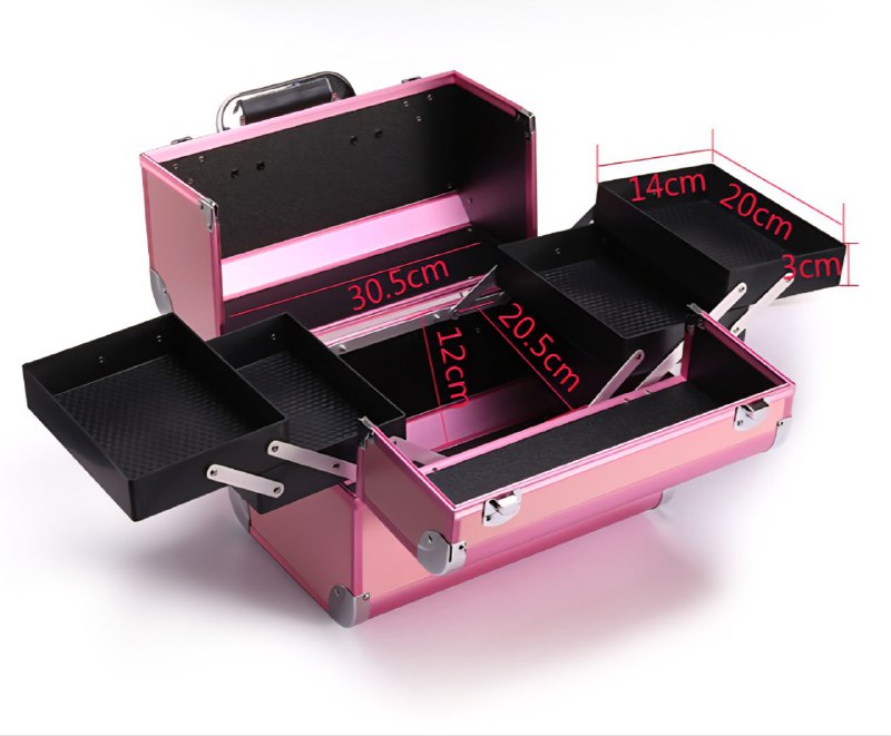 ESTUCHE ORGANIZADOR PROFESIONAL DE MAQUILLAJE, COSMETIQUERA PORTATIL DE 4 BANDEJAS PLEGABLES, 4 COLORES 32X21X26CM