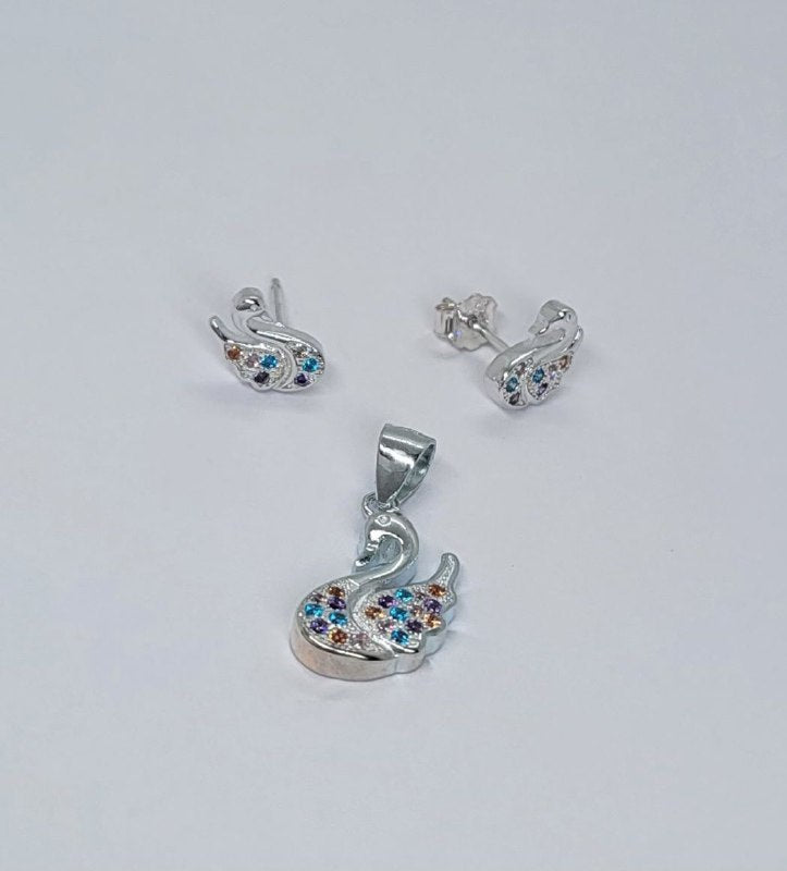 PSET2593 SET GANZO ANIMAL CON ZIRCONIA BLANCO PLATA 9.25