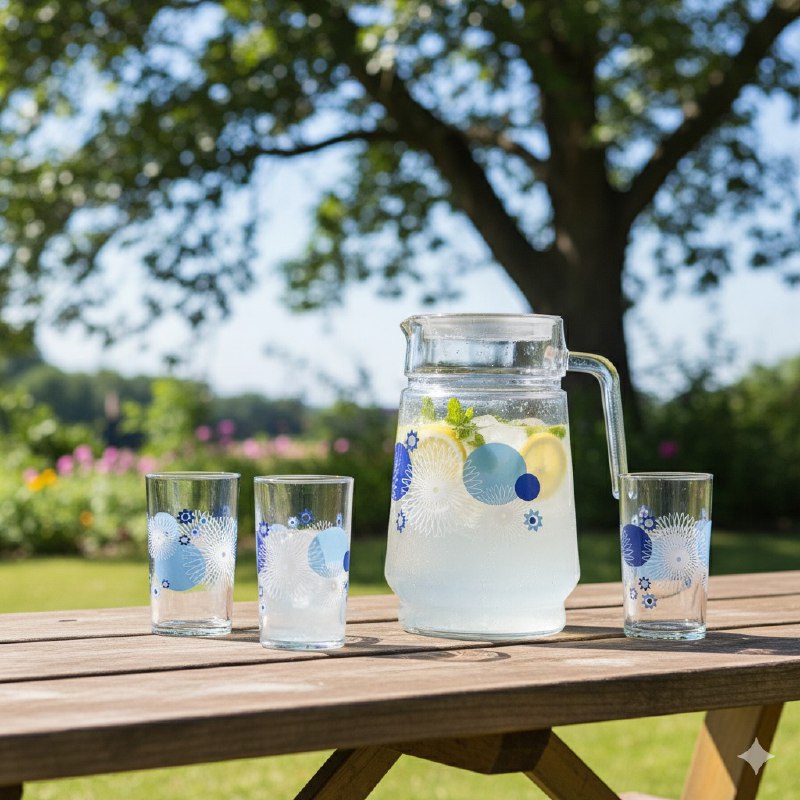 RECIPIENTE PICHEL JARRA SET DE JARRA CON VASOS DE VIDRIO DE 7 PIEZAS FLORAL ELEGANTES GLASS WARE
