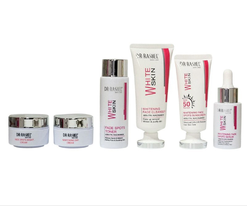 SET DE CUIDADO FACIAL DE 6 PIEZAS, EFECTO BLANQUEADOR Y ATENUADOR DE MANCHAS DR RASHEL