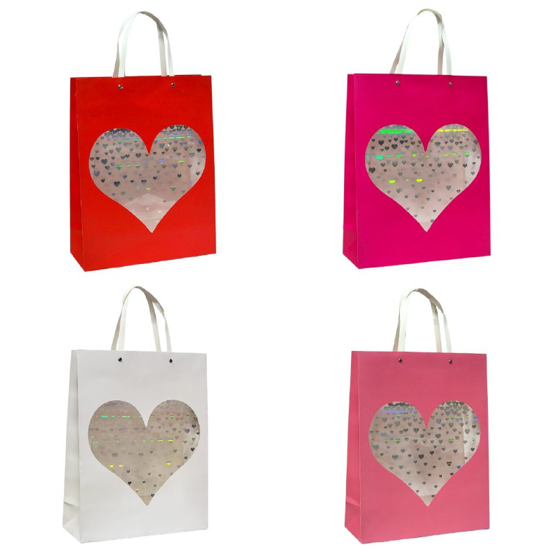 BOLSA DE REGALO DE CORAZON TRANSPARENTE GRANDE 30X12X41CM